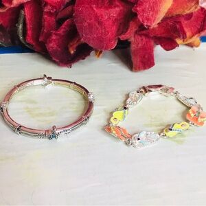 Set of Two Silver Tone Flip Flop Sea Turtle Beachy Bracelet Set